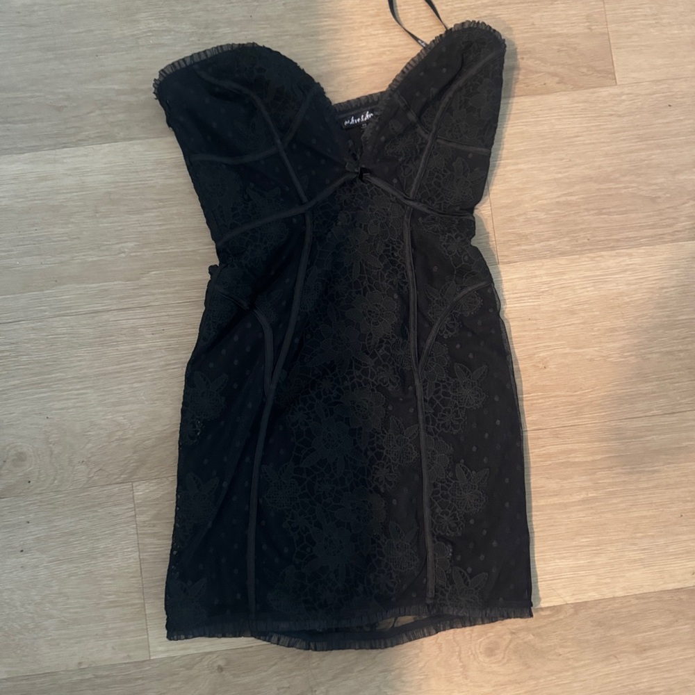 For Love & Lemons Black Strapless Lace Mini Dress